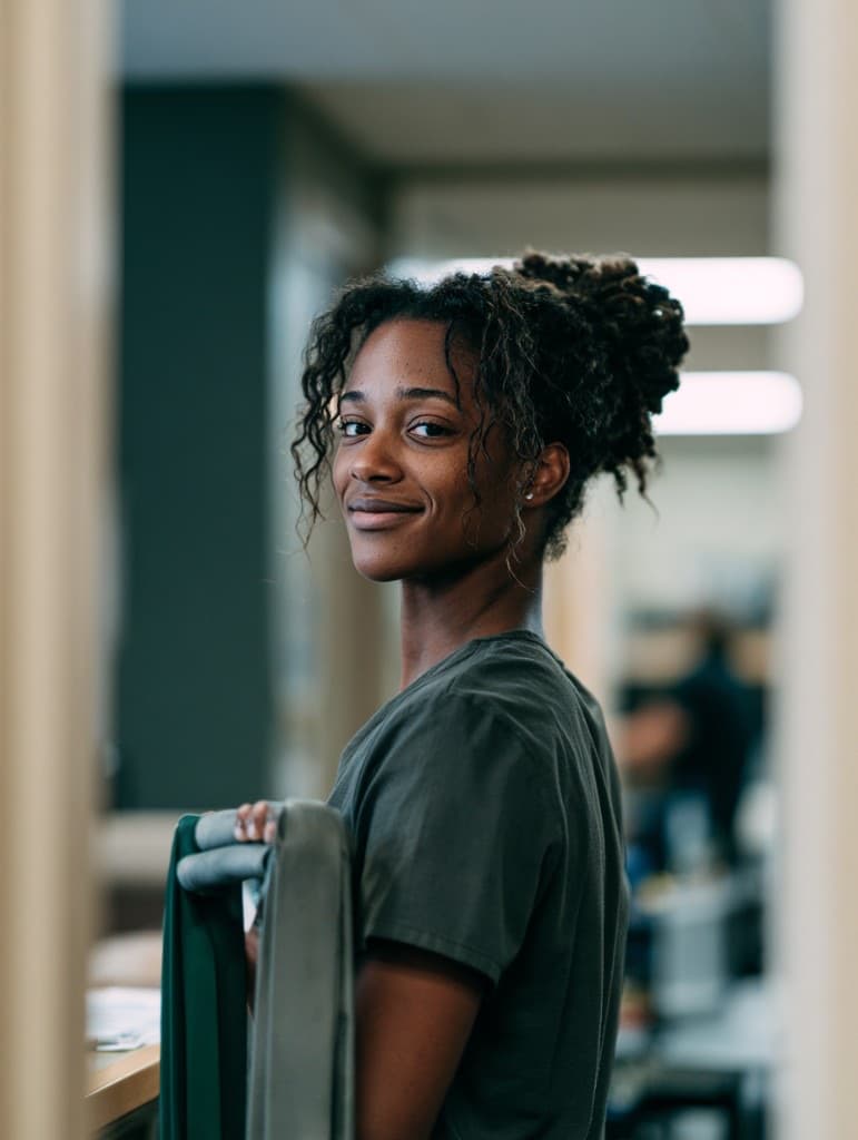 A member of a care team in a clinic, smiling at the camera